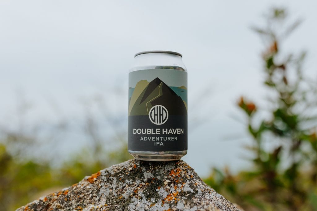Double Haven Beer can on a rock